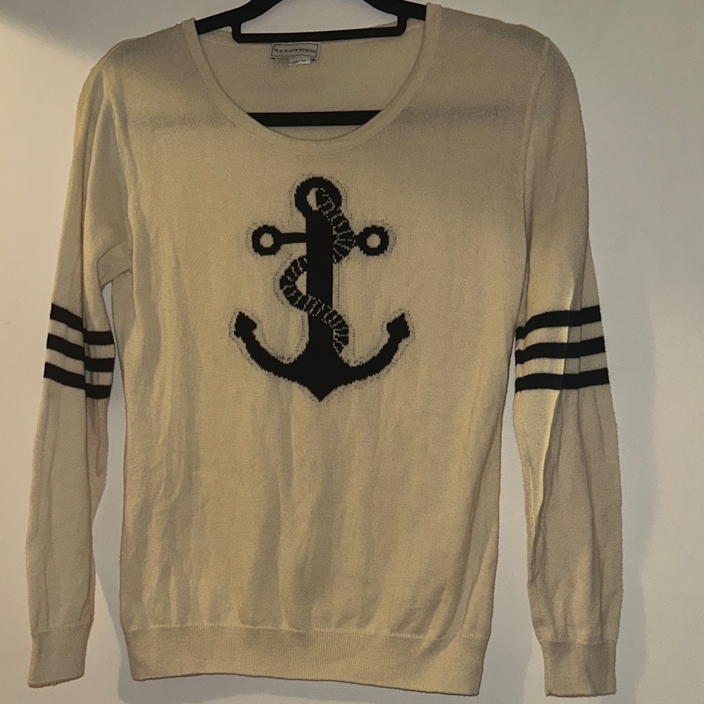 Nautical Cream Top with Navy Anchor Design
